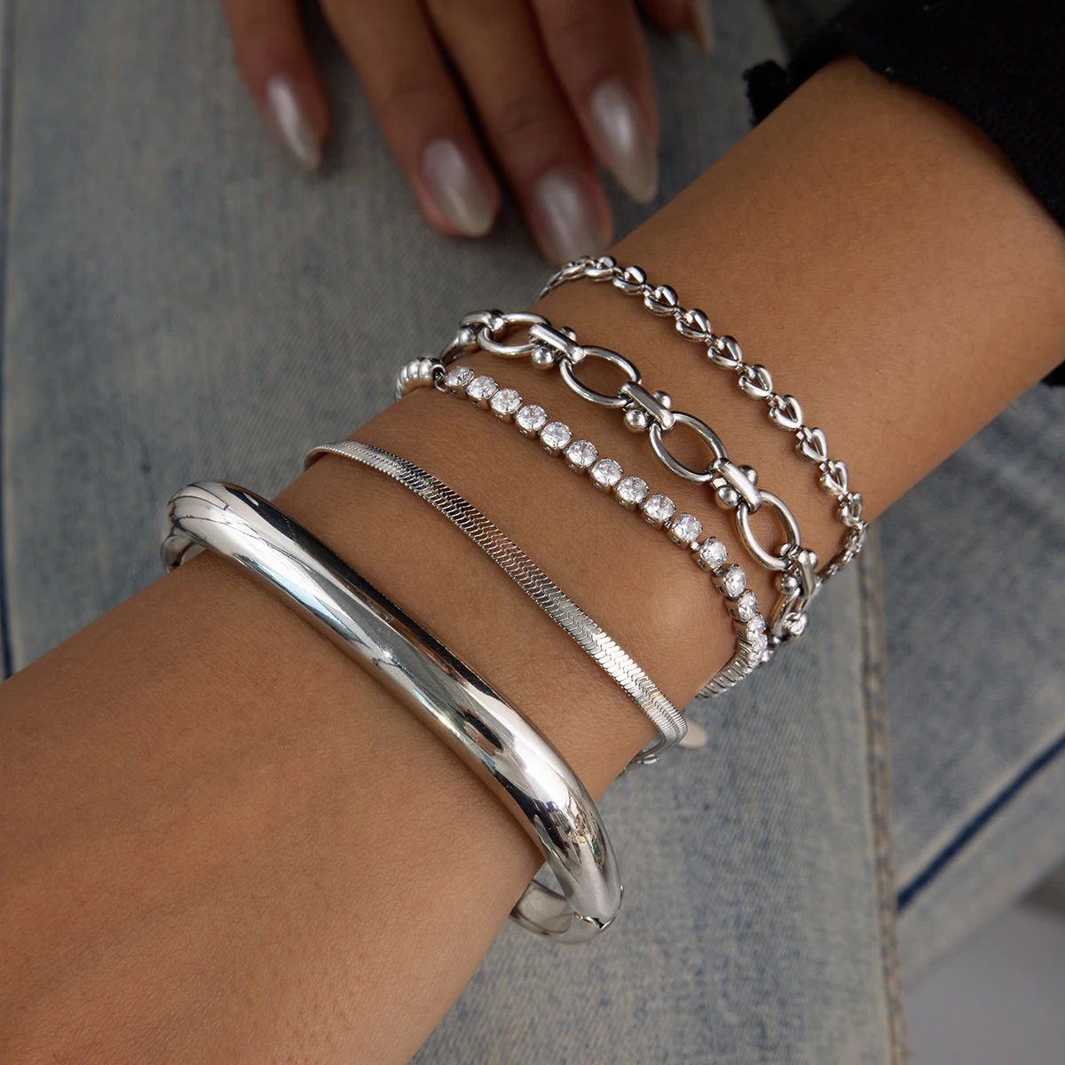 Uworld-pulsera Vintage cuadrada con hebilla de Color plateado de acero inoxidable, pulsera de cadena apilable, accesorios para mujer, regalo de fiesta