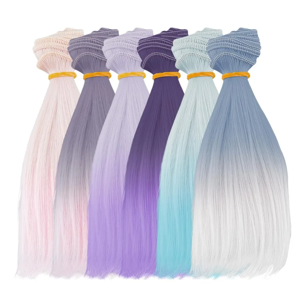 6Pcs Doll Hair Wefts 100x15.5cm Doll Wig 6 Colors Straight Synthetic Hair High Temperature Fiber Hair making kit