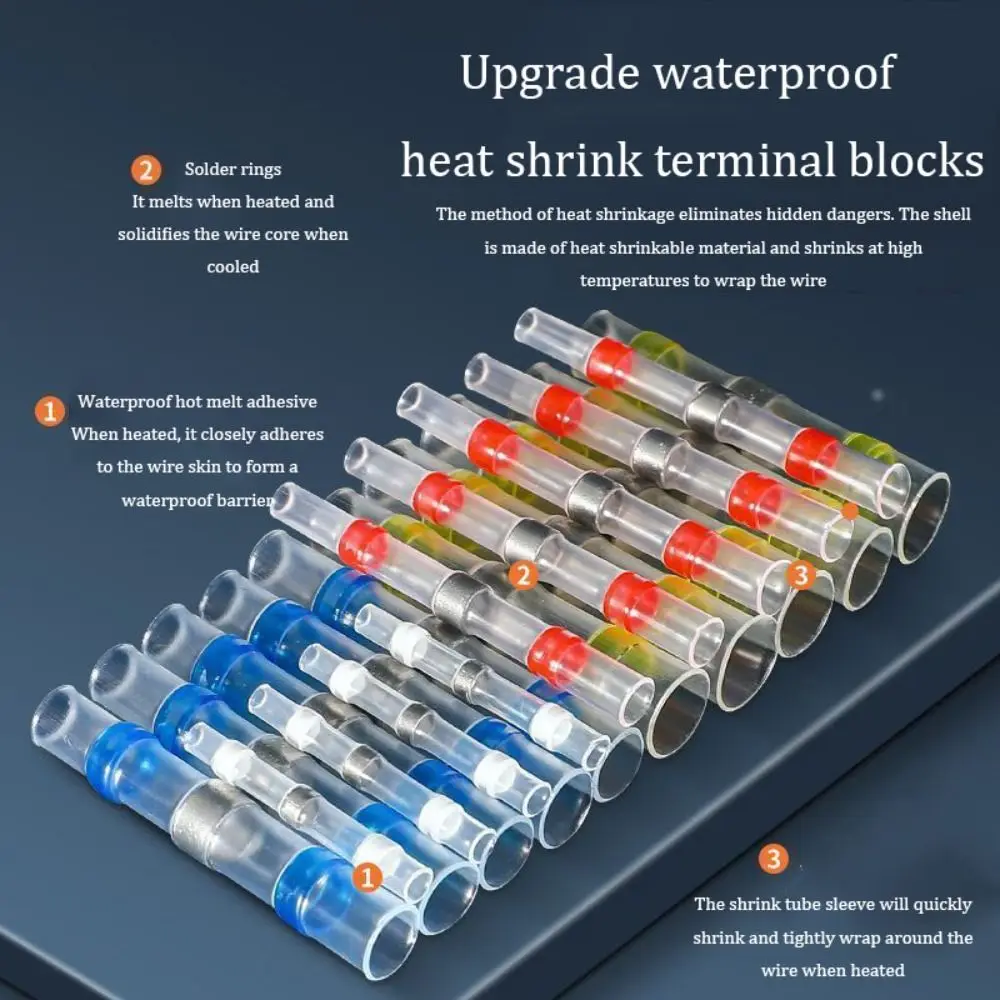 

200pcs Insulated Heat Shrink Wire Connectors Waterproof Connectors Kit Electrical Terminals Clamp Type Shrinkable