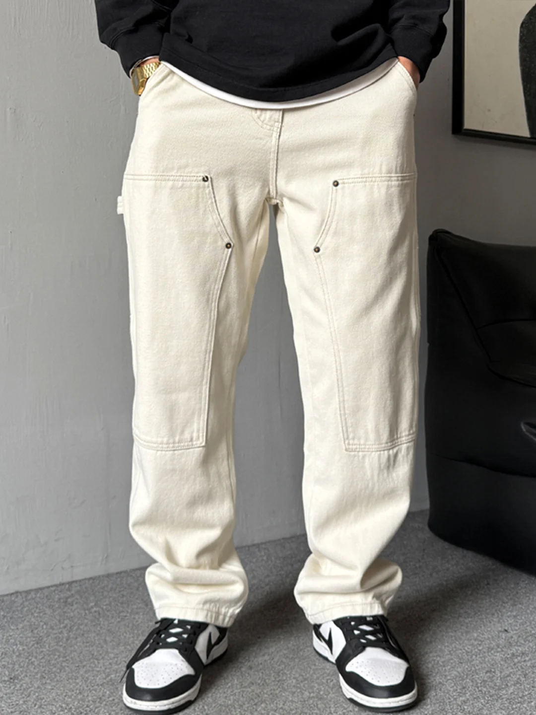 

American Sle Casual Loose Wide Leg Jeans Men's Straight Cut Versatile Workwear Cotton Blend Youth Faion Autumn Trend