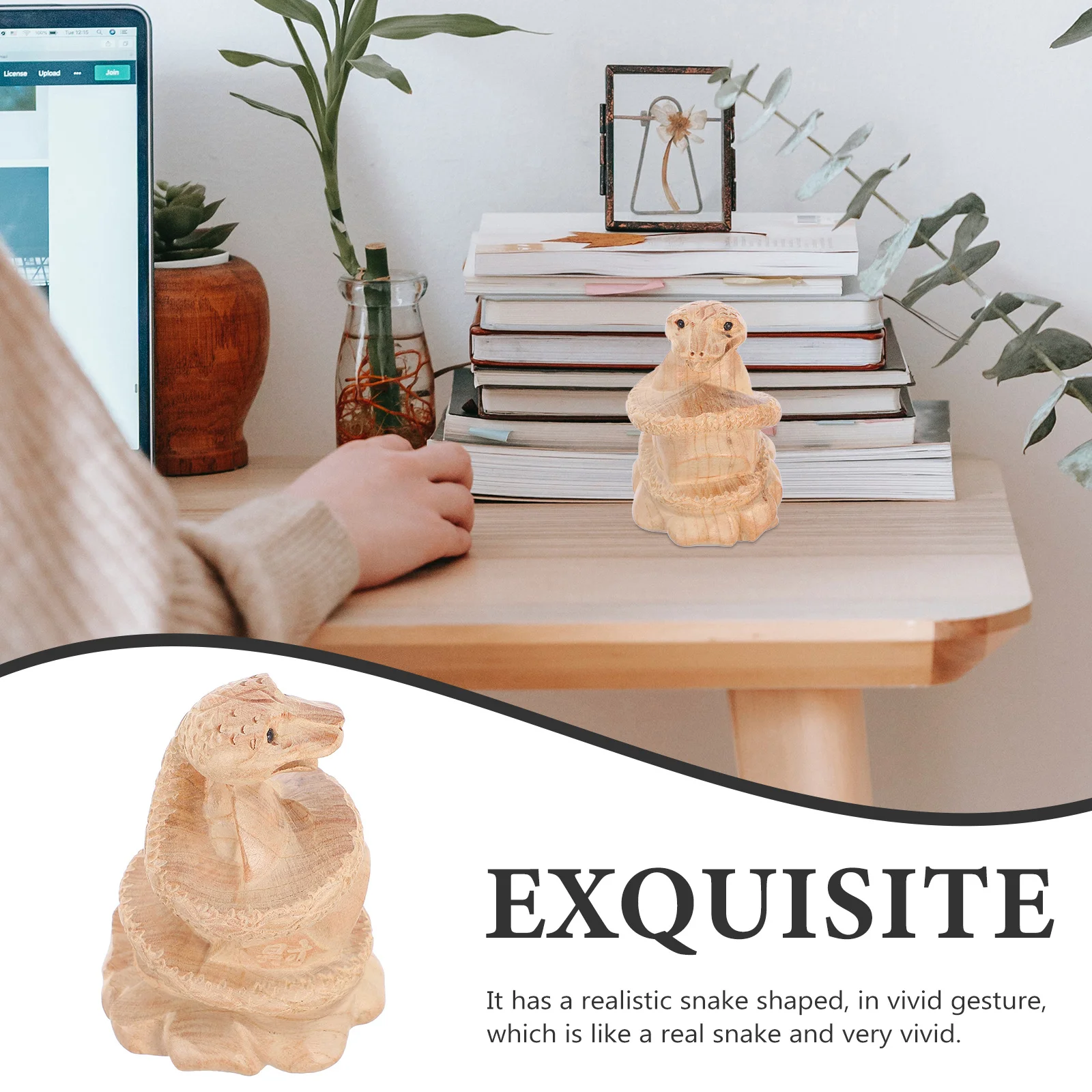 

Miniature Wooden Snake Sculpture Realistic Carved Craft Indoor Outdoor Party Decoration Snake Year Gift Vivid Fake Snakes