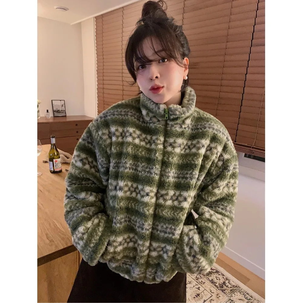 

Korean Sle Warm Fce Women's Jaet Double Zipper Color Blo Sweet Girl Lazy Sle Cotton Coat Outdoor Cam Dating