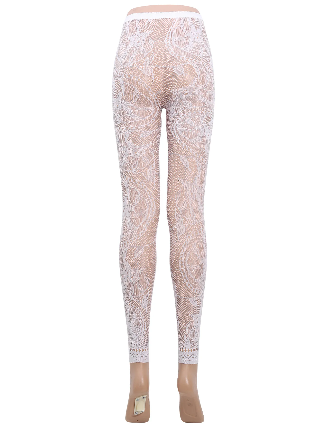 Damen-Strumpfhose mit hoher Taille, glitzerndem Strass-Fischnetz, fußlose Strumpfhose, Leggings, farbiges Retro-Stil-Muster für 45–85 kg Gewicht – Detail 8
