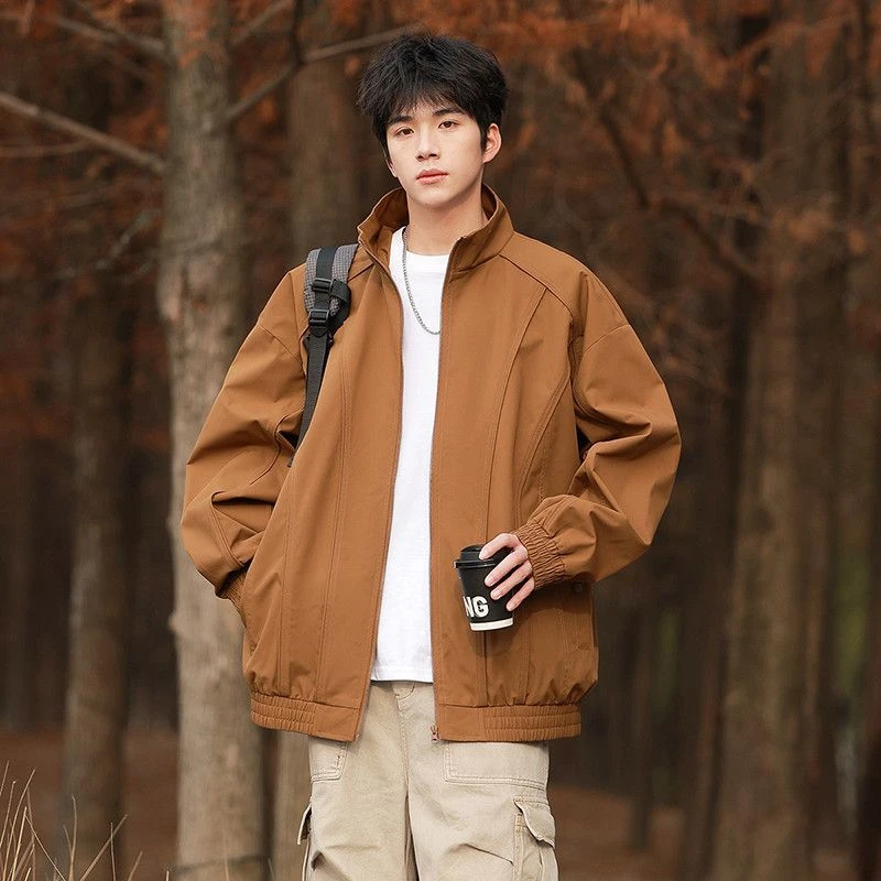 

EIAO Men's Stand Collar Jacket Windproof Waterproof Vintage Streetwear Lightweight Outdoor Coat Spring Casual Fashion Breathable