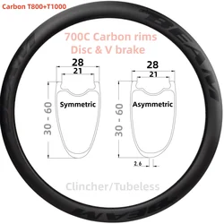 280g T800 28mm wide 700C super light carbon road Disc rim depth 30mm 35mm 40mm 45mm 55mm 50mm 60mm 700c road carbon bicycle rims