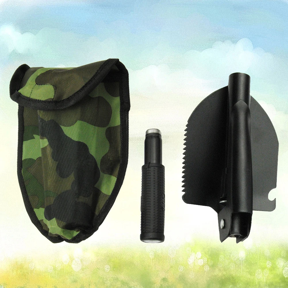 

Folding Shovel with Compass Heavy Duty Outdoor Multi-tool Gardening Engineer Survival Adjustable Handle Camping Travel Black