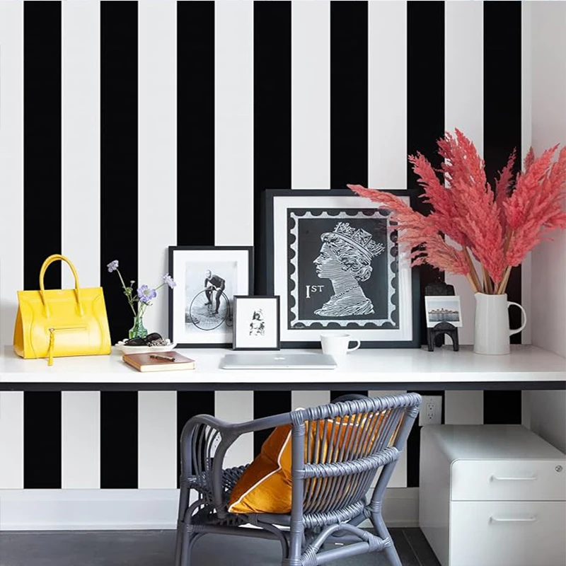 modern black and white striped self-adhesive wallpaper for living room bedroom furniture cabinets DIY stickers contact paper