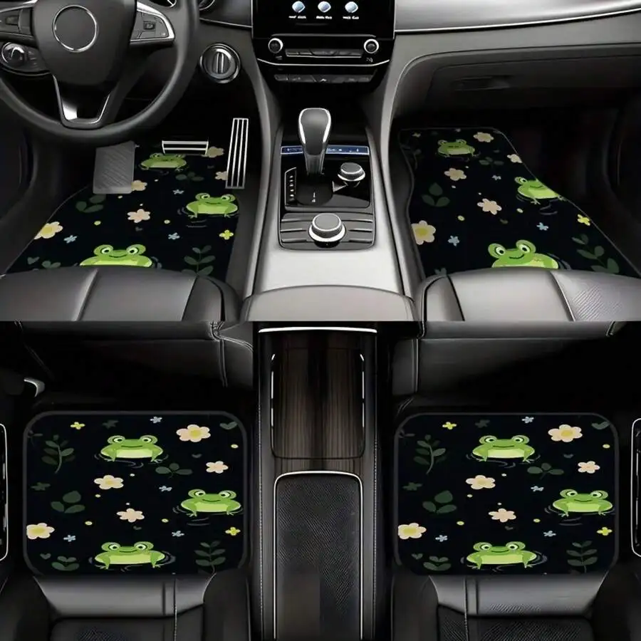 

4-Piece Frog Print Car Floor Mats Set Crystal Velvet Full Coverage For Sedan SUV