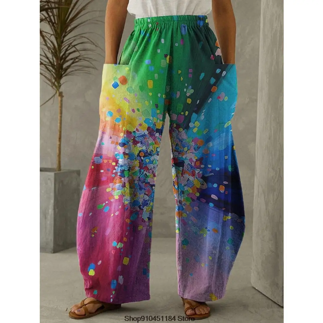 Print Retro 2022 Harajuku Fashion Wide-leg  Pants Casual Women Summer Oversize Tie Dyed Style Printed Loose Comfortable Pants