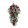 24 Inch Pre Lit Flocked Christmas Teardrop Swag With Timer 8 Lighting Modes Snow Flocked Artificial Pine Door Swag With Red Berries And Pinecones Winter Holiday Decor For Front Door 1