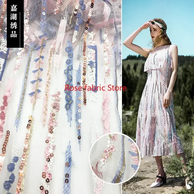 

Кружевная ткань с вышивкой блестками, разноцветная черно-белая тюлевая ткань с блестками для свадебного платья, платья для девочек, вуаль, ширина 51 дюйм, 1 двор