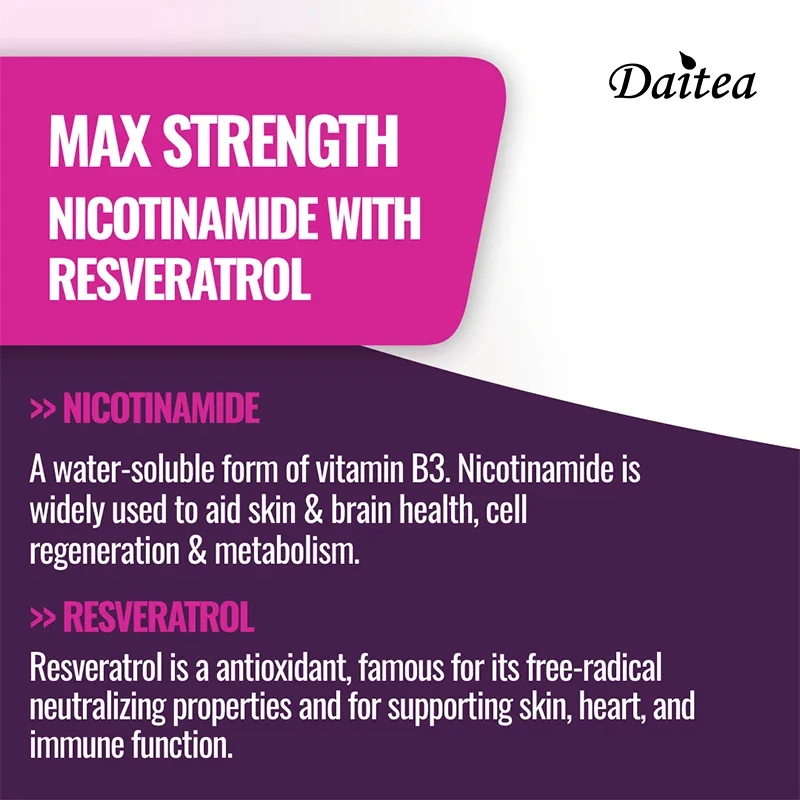 Niacinamide 500 Mg, Resveratrol 100 Mg - Vitamin B3, Supports NAD, Skin Cell Health and Energy