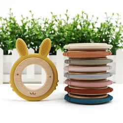 Wooding Ring Cartoon Rabbit Teething Infant Chewing Toy Silicone Baby Teethers Nursing Gift For Kids Accessories Toy Baby Stuff