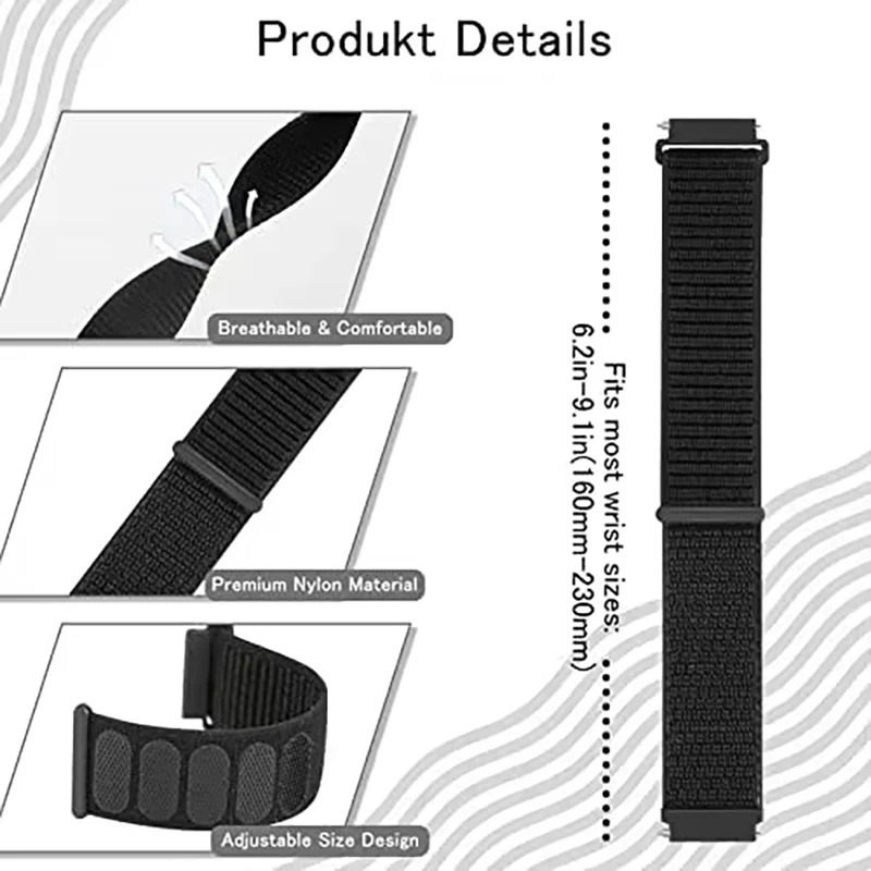 나일론 루프 스트랩, 삼성 갤럭시 워치 6, 5, 4/3, 화웨이 워치 GT4 팔찌 밴드, 어메이즈핏 GTS 4 미니용, 16mm, 18mm, 20mm, 22mm