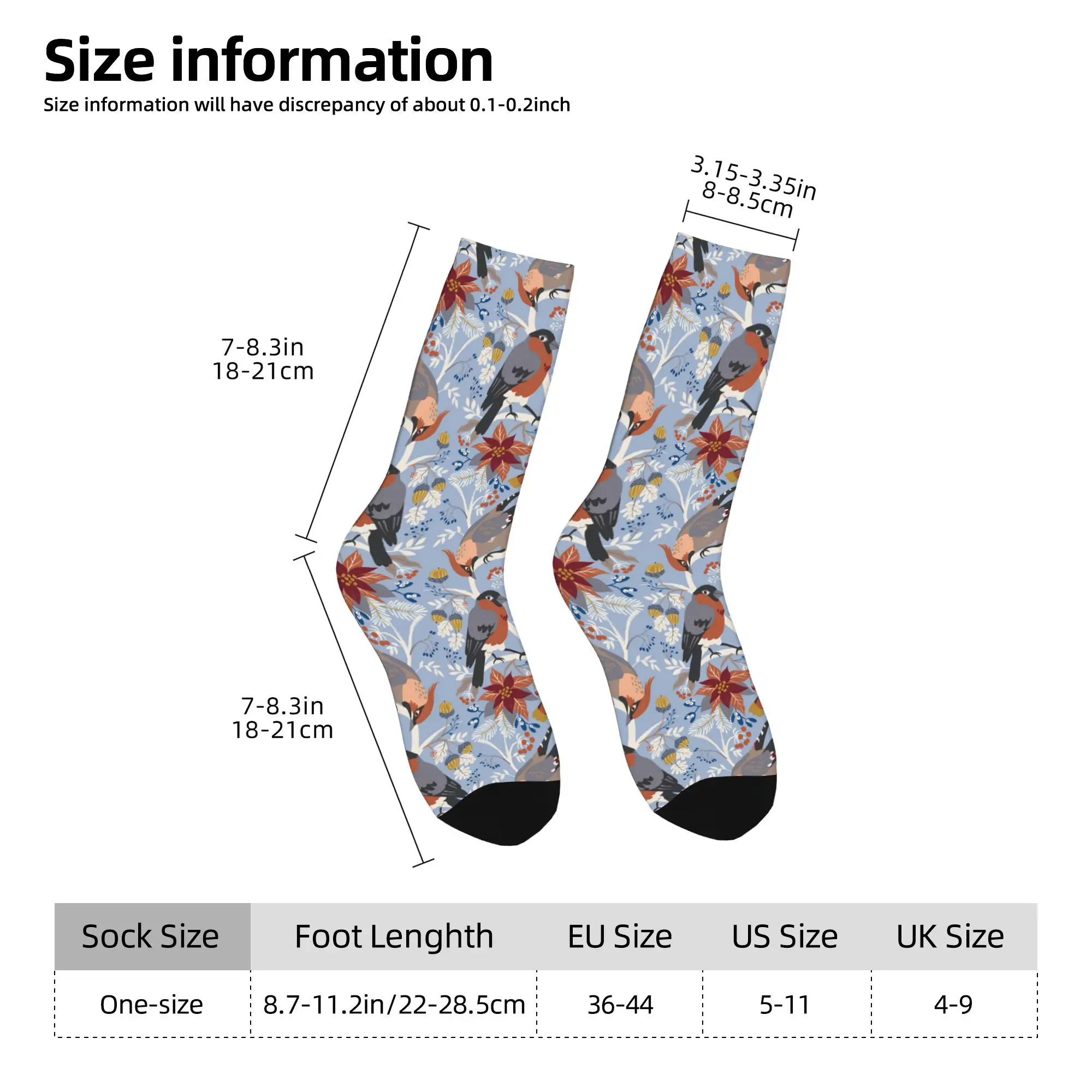 1pc Winter Birds and Christmas Floral Printed Men's Socks  Novelty Hip Hop Harajuku Pattern Crew Sock Casual Gift