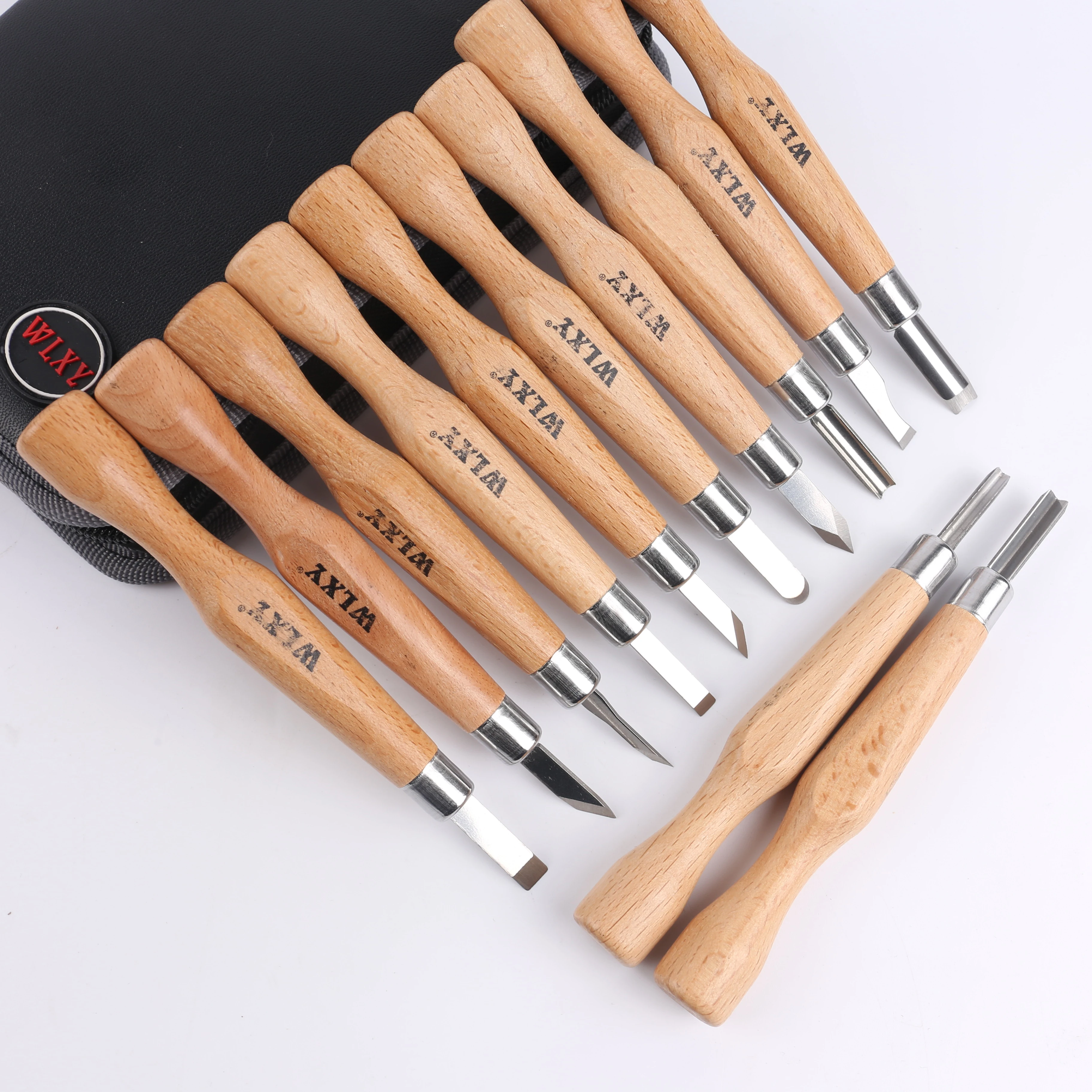 Imagem -06 - Cinzel em Madeira Profissional Cinzel Faca Mão Ferramenta Conjunto com Pedra de Moagem Escultura Detalhada Básica Carpinteiros Gouges 12 Pcs