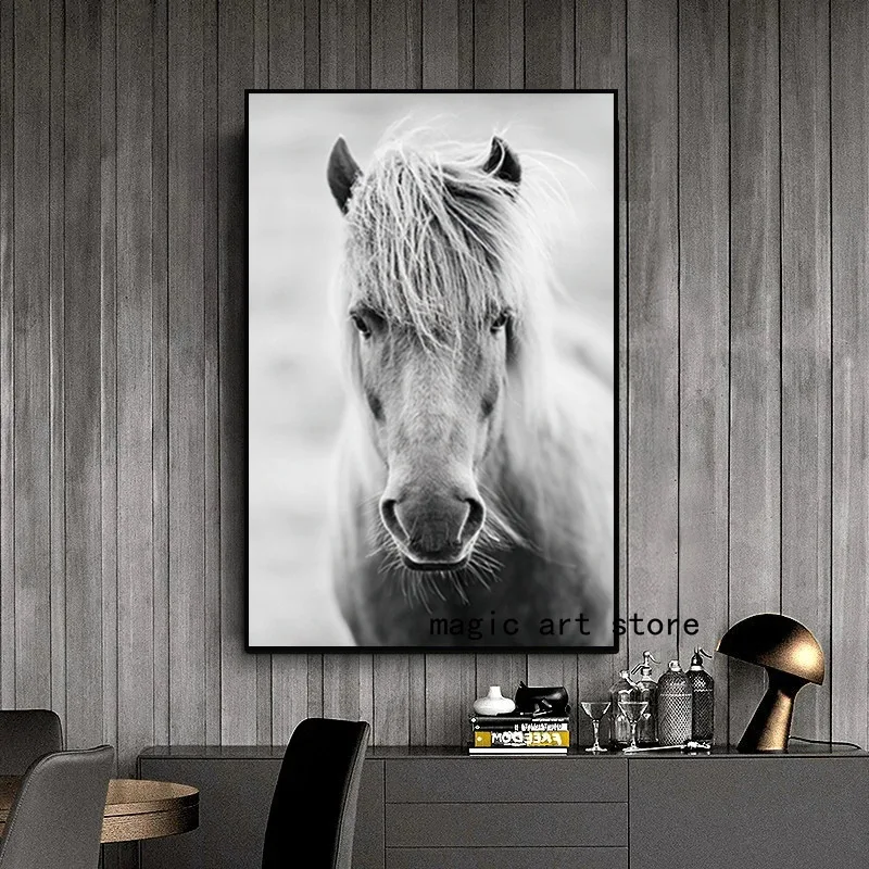 Abstract Black White Wild Horses Couple Horse Animal  Art Poster Canvas Painting Wall Prints Picture for Room Home Decor Cuadros