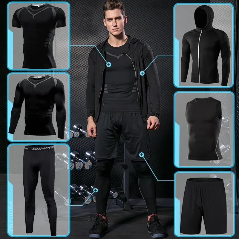 

Gym Tight Men's Sportswear Compression Running Sport Set Basketball Sports Clothing Fitness Workout Tracksuit Breathable Jogging