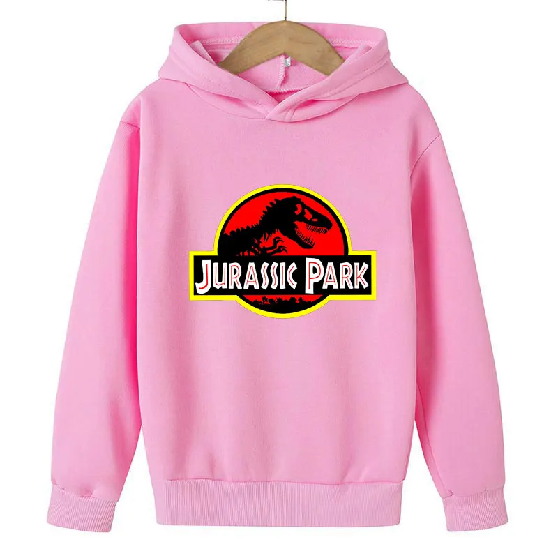 Jurassic Park Dinosaurs Hoodies Boys Girls Spring Autumn Cartoon Printed Children\'s Clothing Casual Sweatshirr Black Red Tops