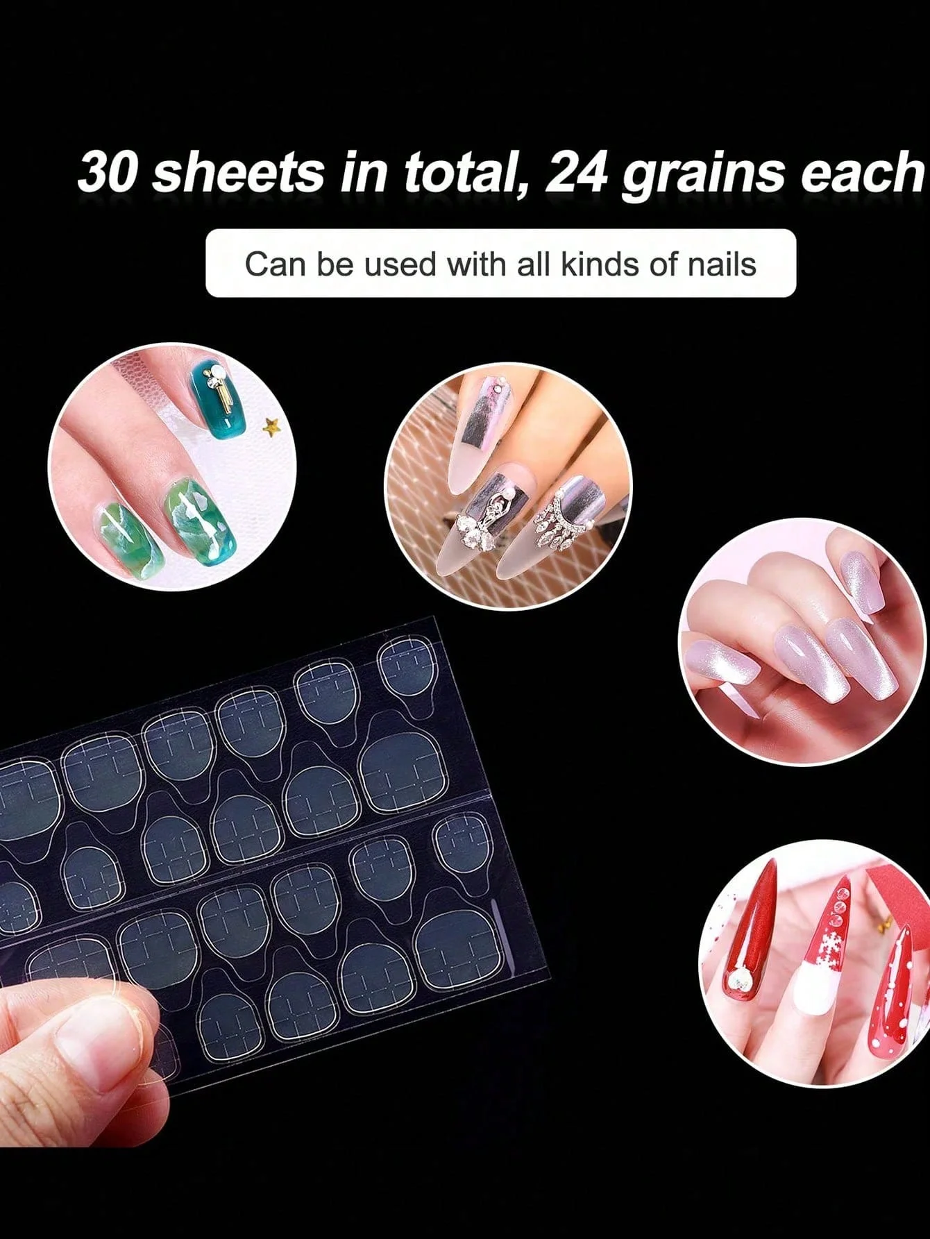 240 Pcs/10 Sheets Double Side Glue Nail Sticker, Nail Glue Stickers Transparent, Waterproof