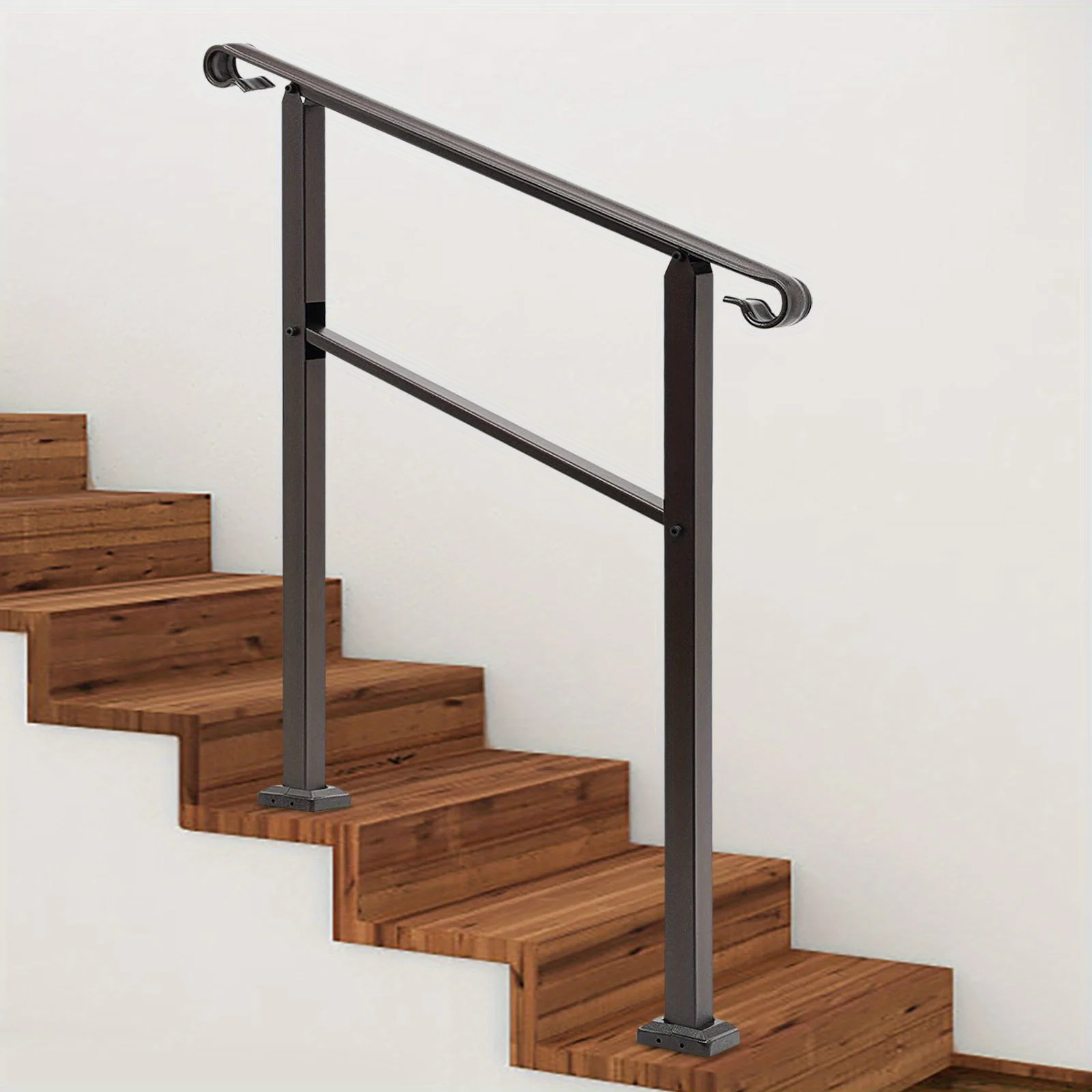 Outdoor staircase handrail 3FT iron brown, Handrails for Outdoor, Staircase Handrail, 3-Step Handrail, Carbon Steel, Dark Brown