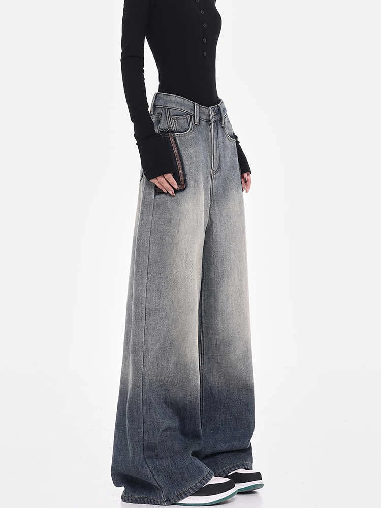 Pantalones vaqueros holgados para mujer, pantalones vaqueros degradados, estilo americano Retro High Street Abi Y2K, ropa de calle japonesa Grunge Harajuku, vaquero nuevo en