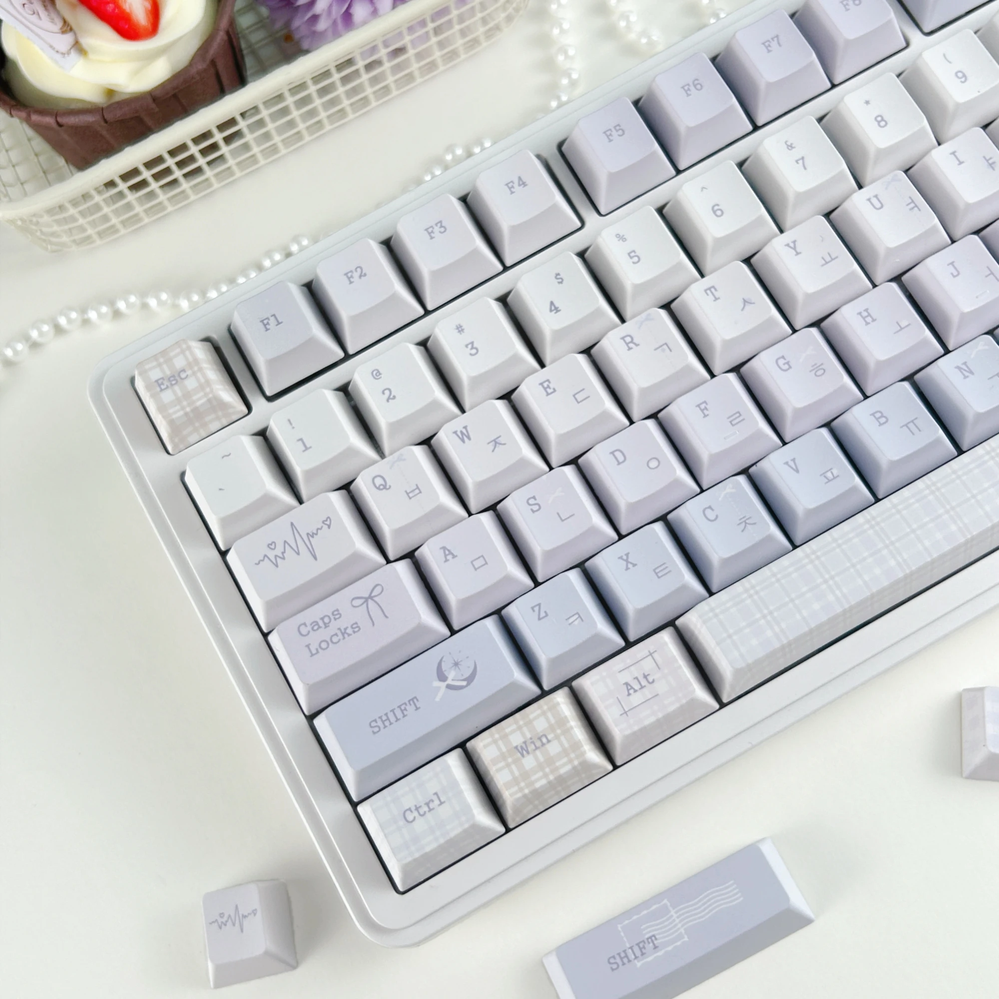 MAIMOOO Korean Keycaps MOA Cherry Profile Simple Blue Purple Gradient Keyboard Caps PBT Custom Cute Bowknot Plaid Hangul Keycap