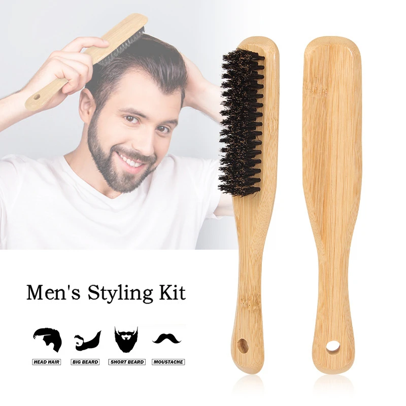 1pcs Men Boar Bristle Hair Brush Natural Wooden Wave Brush For Male Beard Hairbrush Beard Brush