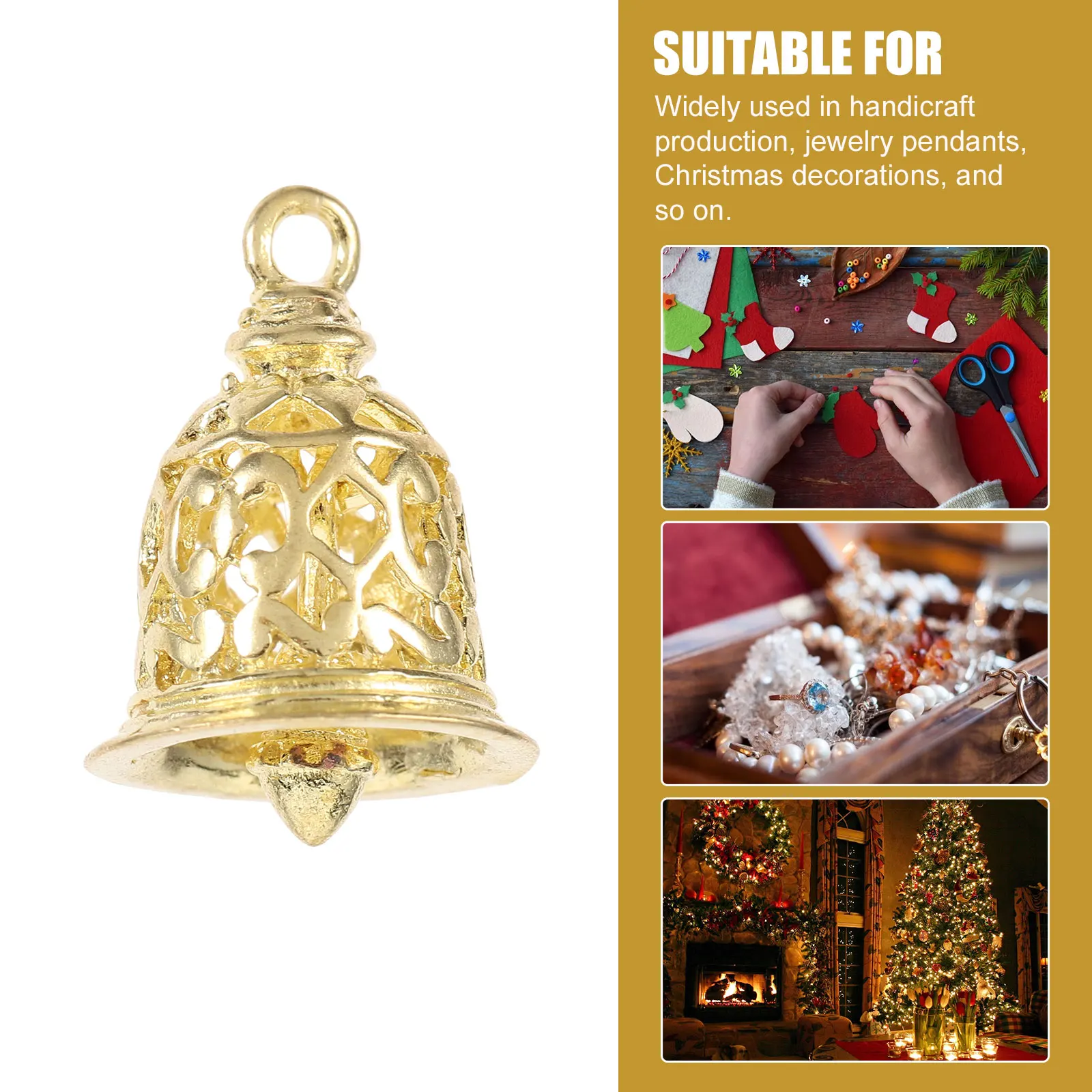 

10pcs Brass Bell Decorations Diy Hollow Pendant Holiday Home Decoration Delicate Clothes Accessories Golden Size2