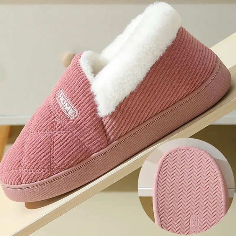 Eyriphy Women Plush Lining Slippers Corduroy Indoor Bedroom Slides Memory Foam Fluffy Fuzzy Warm Slippers Female Casual Shoes