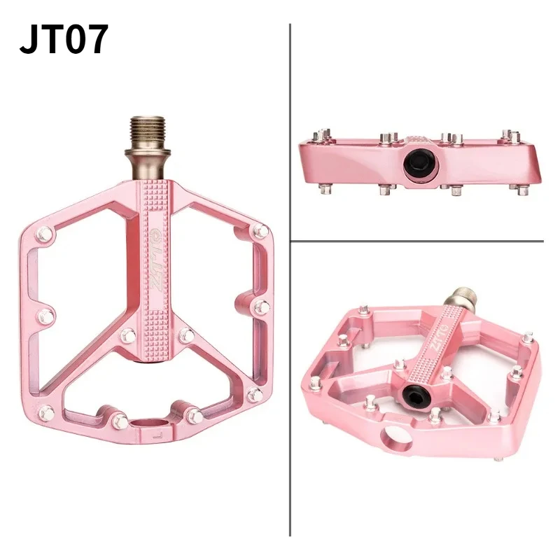 ZTTO MTB Road Bike CNC Aluminum Alloy Flat Pedal Pink Parts Smooth Bearings 9/16 Thread Large Area Strong Grip Pedals