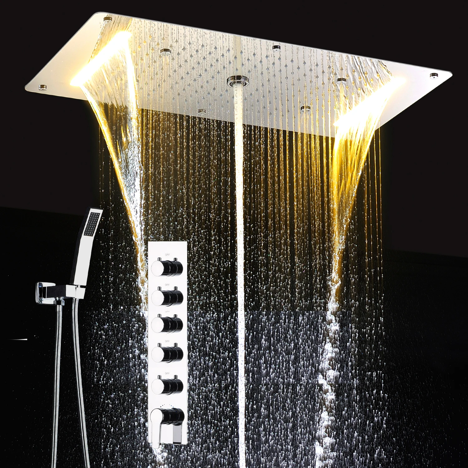 

Bathroom Accessories Shower Faucet Set Luxury Style 5 Function LED Multifunctional Shower Column Rain Shower Ceiling Mount