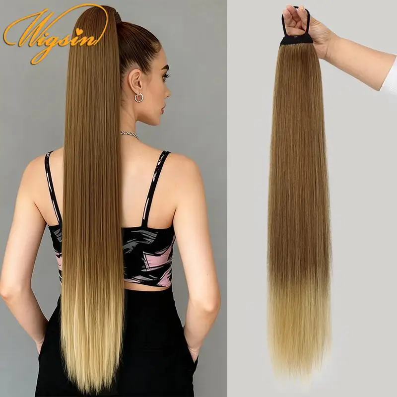 

WIGSIN 28 дюймов синтетические длинные прямые волосы хвостик эластичная резинка кольцо для волос хвост наращивание волос для женщин