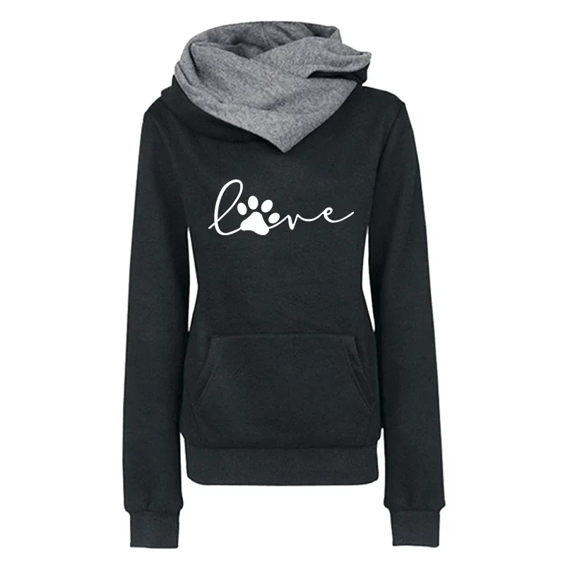 Female Home Outdoor Casual Sporty Hoody Top Jogger Coats Fall Winter Cat's Paw Print Woman Sweatshirts Urban Fashion Warm Hoodie