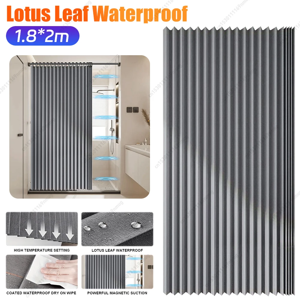 

Bathroom Folding Linen Shower Curtain with Magnets Waterproof Suitable for Walk-in Shower Does Not Include Telescopic Rod