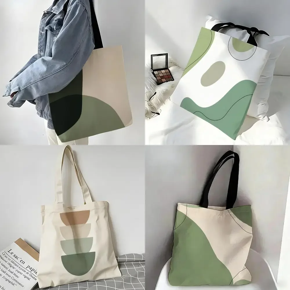 Morandi Abstract Line Illustration Storage Bags Storage Bags Canvas Tote Bag Large Capacity Shoulder Eco Shopping Handbag