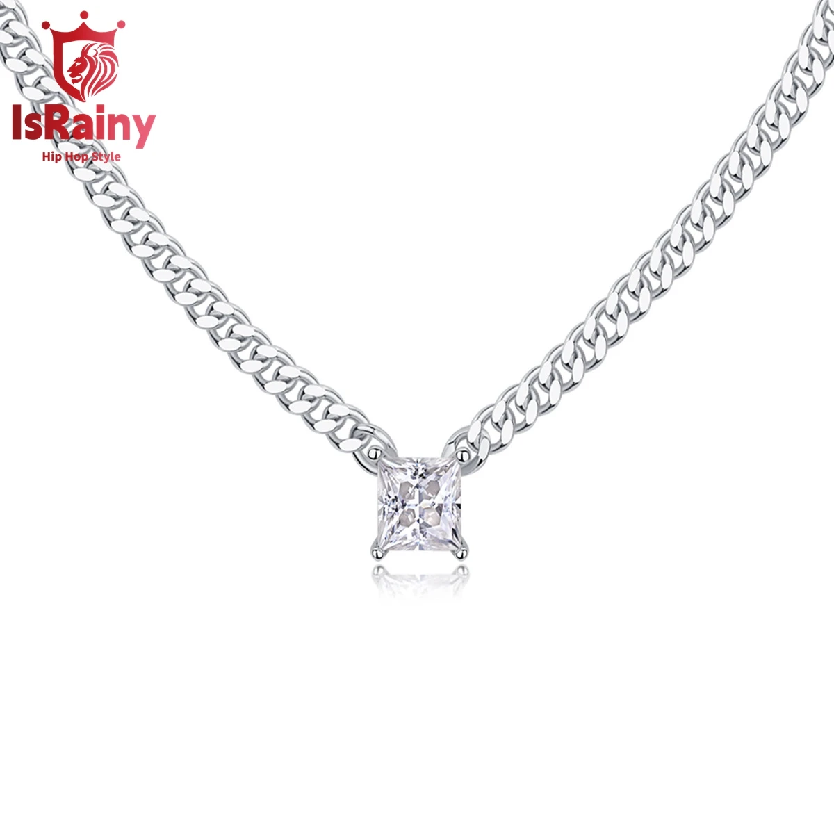 

IsRainy Hip Hop Rock 100% 925 Sterling Silver Sparkling GRA Moissanite Diamond Pendant Necklaces Fine Jewelry for Women Men Gift