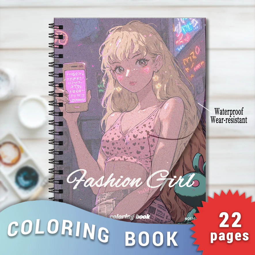 Fashion Girl  Adult Coloring Book - 8.3x 11.2 Inch 22 Page Coloring Book - Helps Reduce Stress and Ease Emotions