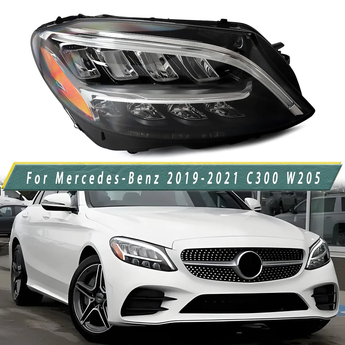 Front Right Headlight For Mercedes-Benz W205 C-class C200 C300 ML250 ML550 2019 2020 2021 Full LED Headlight Passenger Side Lamp