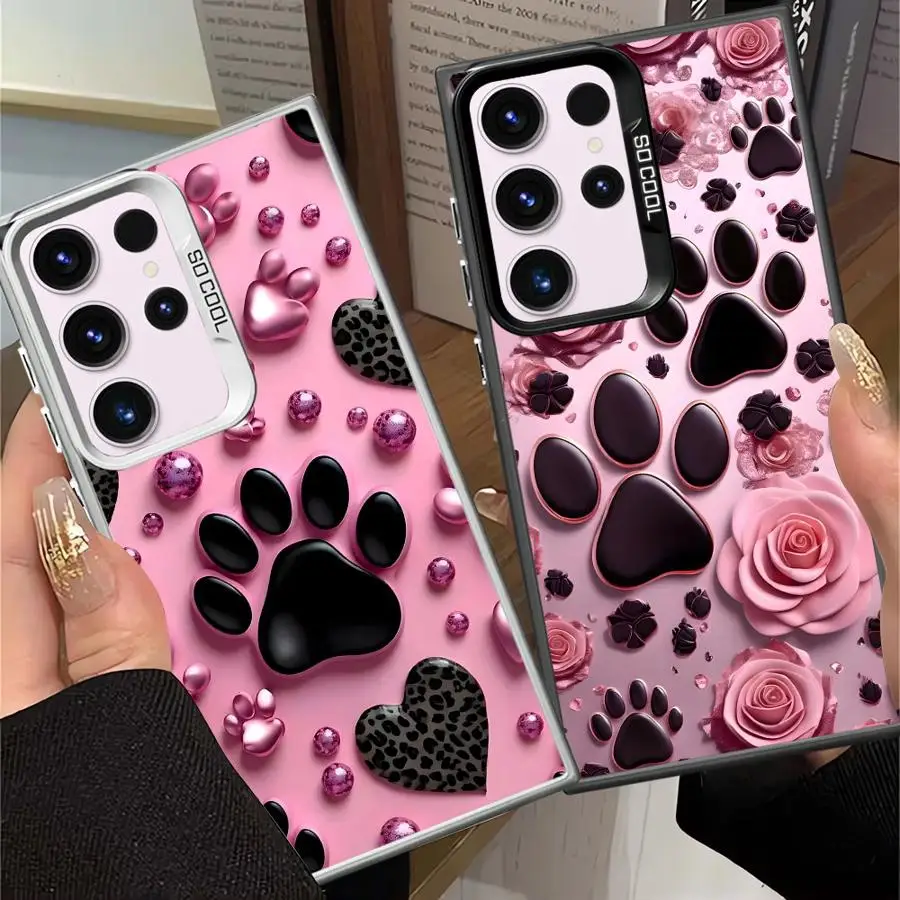 

Phone Cover Case for Samsung Galaxy S26 S23 S21 S25 S24 FE S25Edge S20 FE S22 Ultra Note 20 Ultra Pink Pet Paw Print Pattern