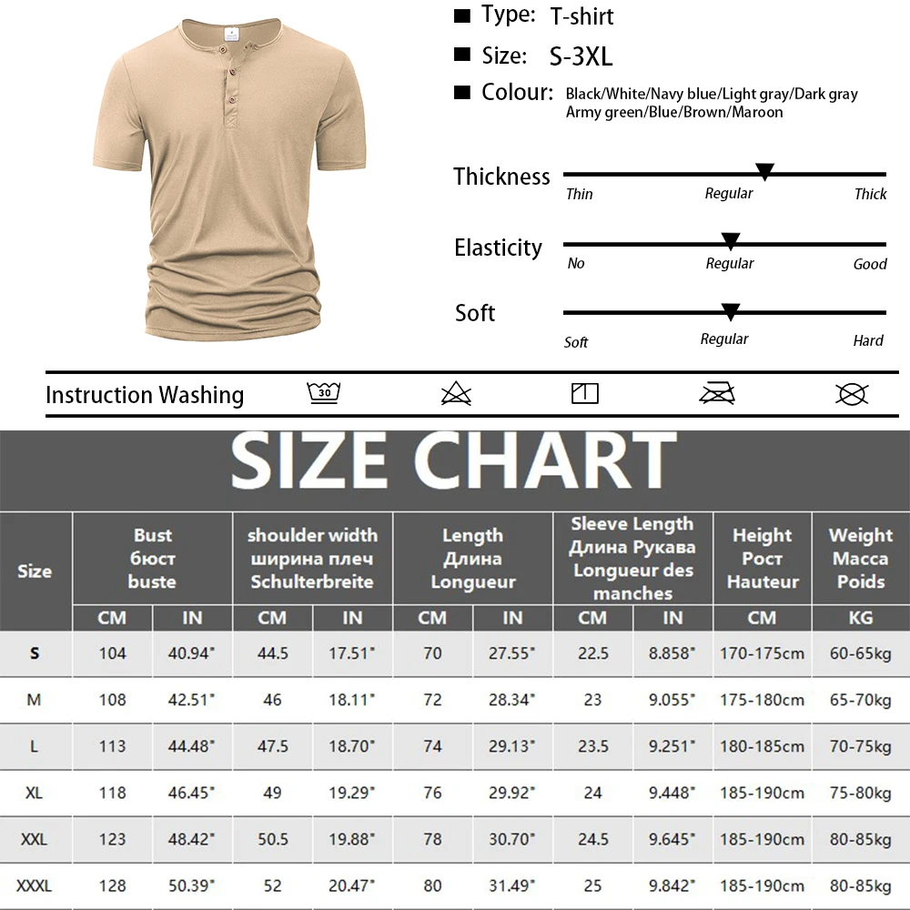 Sommer Männer Henley Kragen T-shirts Taste Dünne Beiläufige Männliche Einfarbig Kurzarm Männer Sport T-shirt Polo-shirt Tops – Detail 1