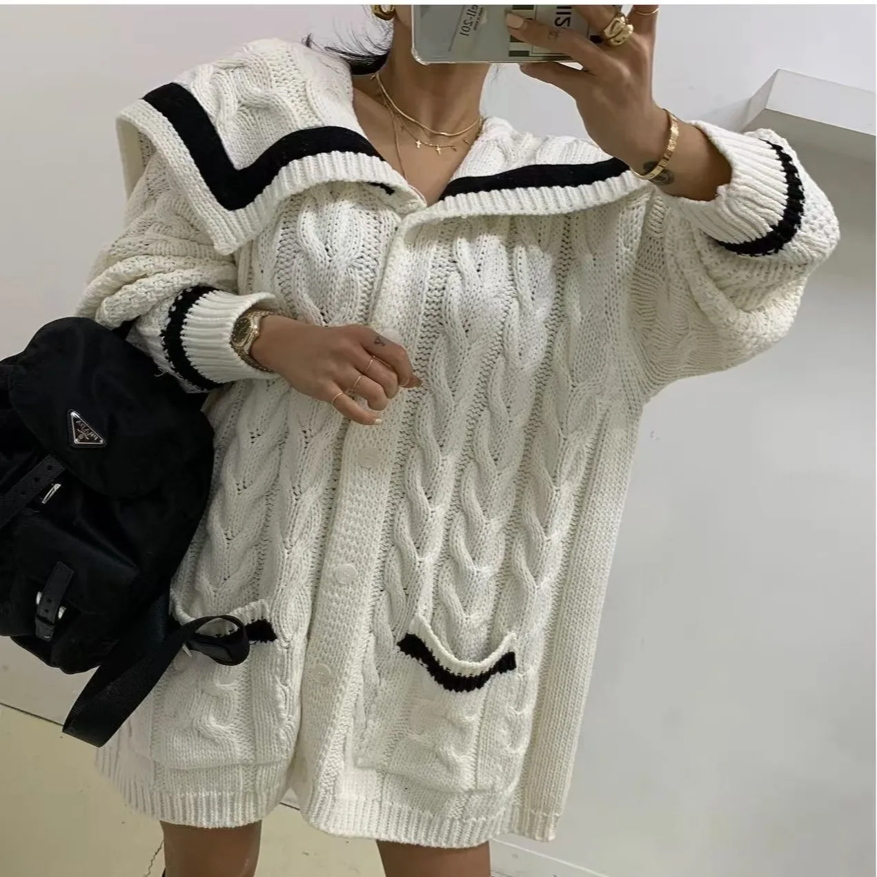Thiened Heavy Work Sweater Long Loose Lapel Knitwear Korean Sle Women's Outerwear Spring Autumn Winter Casual Faion