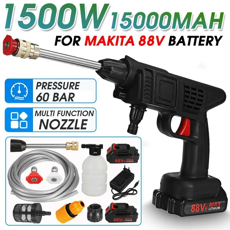 60 Bar 1500W Cordless High Pressure Car Washer Rechargeable Electric Water Foam Machine For Makita Battery