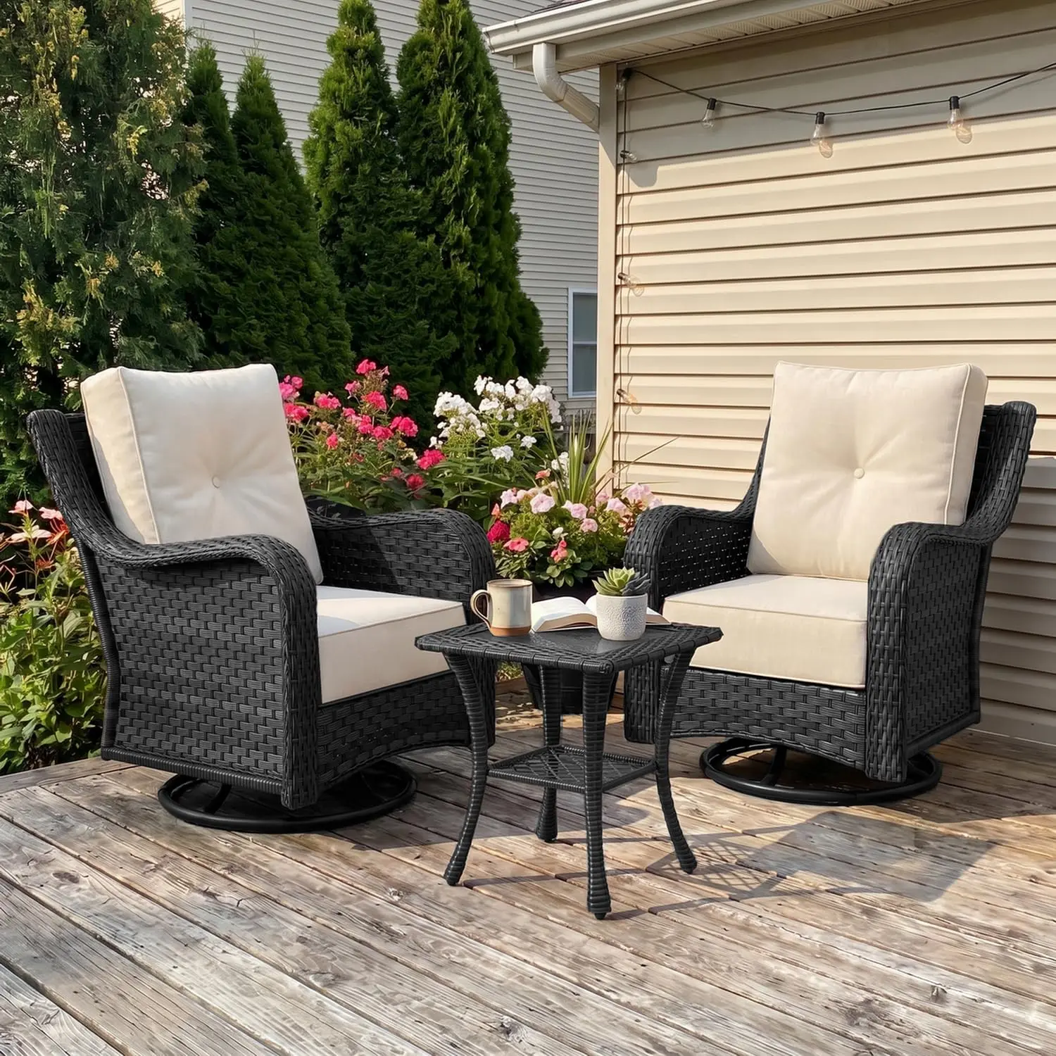 3-Piece Wicker Patio Furniture Set with 6-inch Cushions, Customized