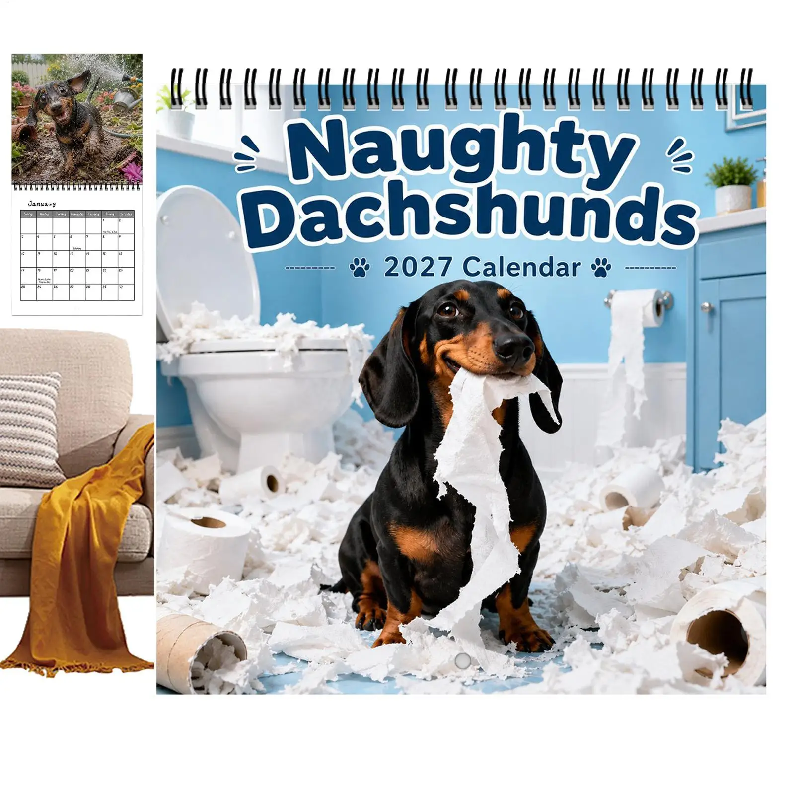 2027 Naughty Dachshund Wall Calendar 12 Month Hanging Monthly Planner Durable Thick Paper Daily Planner Calendar for Home