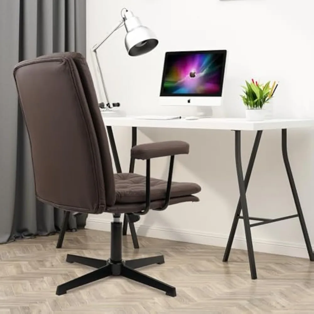 كرسي مكتب كلاتينا بدون عجلات، كراسي مكتب متقاطعة من الجلد بأذرع، كرسي كمبيوتر حديث بأرجل متقاطعة، ارتفاع متوسط الظهر أ #6