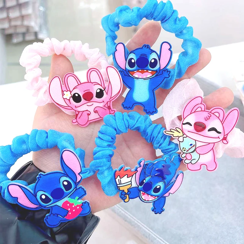 1/5 adet Disney Anime Lilo ve dikiş saç bantları Kawaii dikiş firkete karikatür lastik bant saç accessogirl kız hediyeler oyuncak
