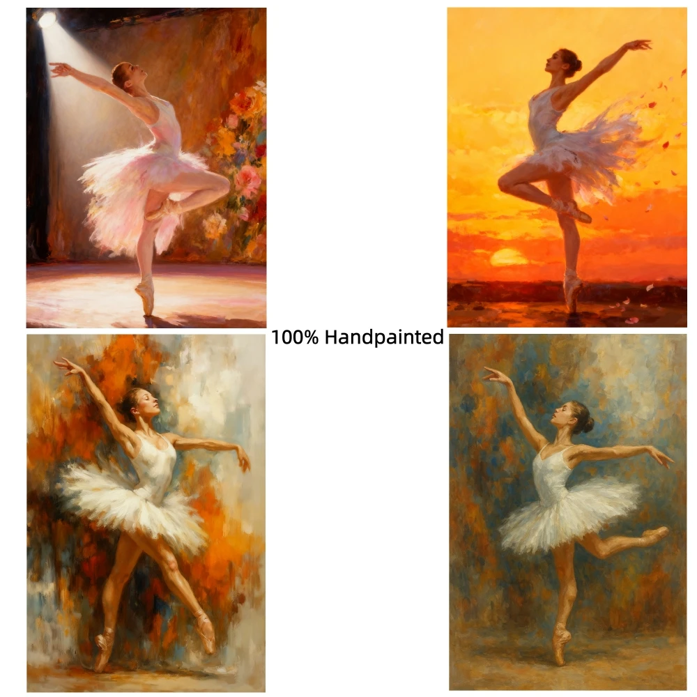Hand Painted Ballerina Oil Painting on Canvas Modern Abstract Wall Art Elegant Ballet Dancer Decoration Home Living Room Bedroom