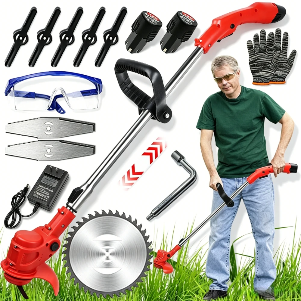 2026 Neuer Kabelloser Elektrischer Handrasentrimmer, Verstellbarer Rasenmäher, Gartenwerkzeug, Kompatibel mit 2x 12V Akku, Elektrischer Rasen- & Gartenkantenschneider