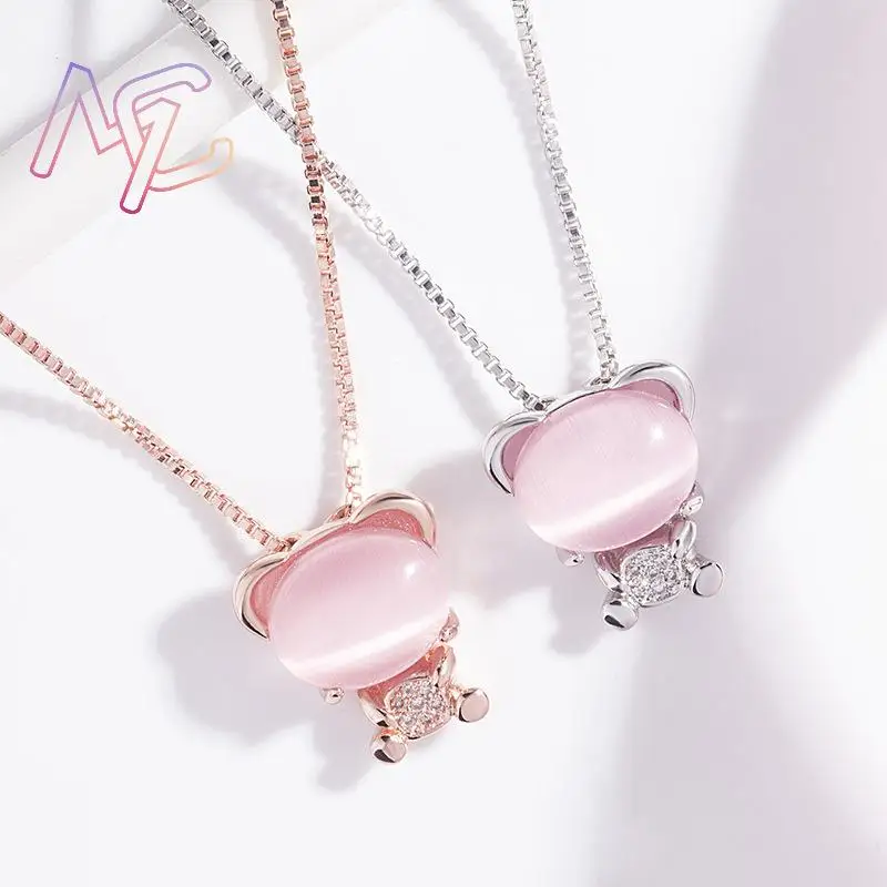 Pink Natural Jade Bear Pendant Necklace Fashion Accessories Lucky Stone Talismans Gifts for Women Real Jewelry Designer